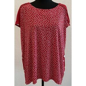Susan Graver Short Sleeve Red and White Stretchy Top Size XL